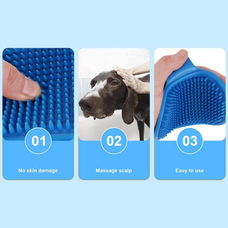 Heyu-Lotus Dog Bath Brush, 2 Pcs Pet Bath Brush with Adjustable Ring Handle, Soothing Massage Rubber Comb for Long Short Haired Dogs and Cats (Blue and Yellow) Blue and Yellow - PawsPlanet Australia