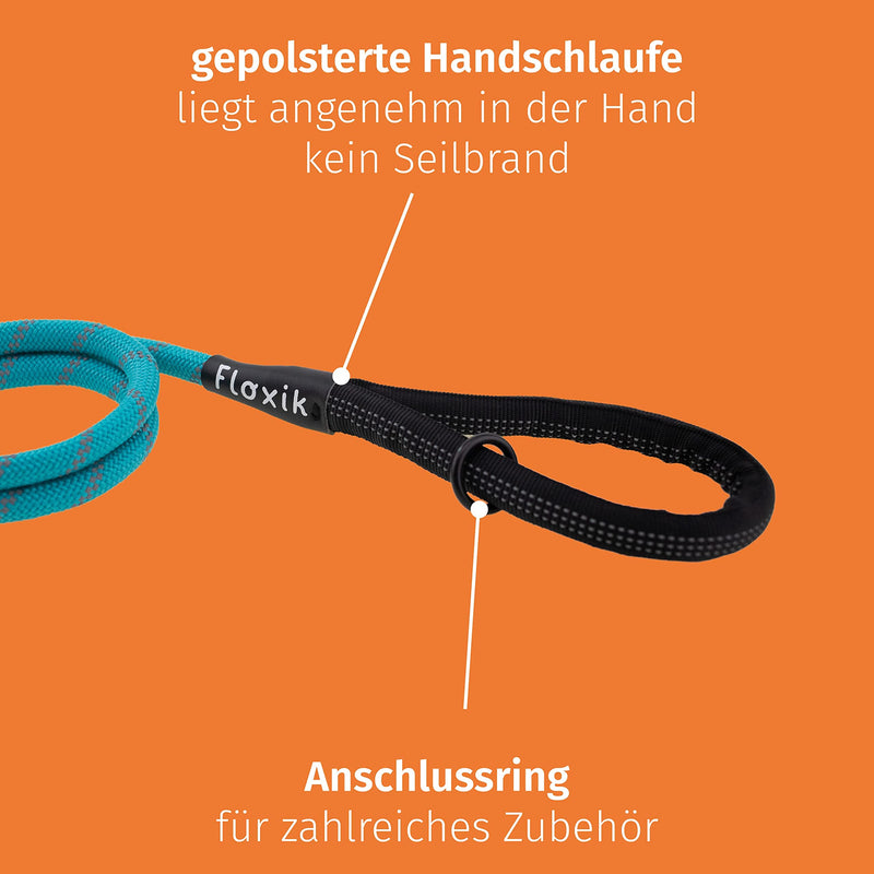 Floxik rope leash for dogs turquoise | Innovative 1.5m dog leash with two handles and reflective seams for medium & large dogs | Weather-resistant & resilient climbing rope material - PawsPlanet Australia