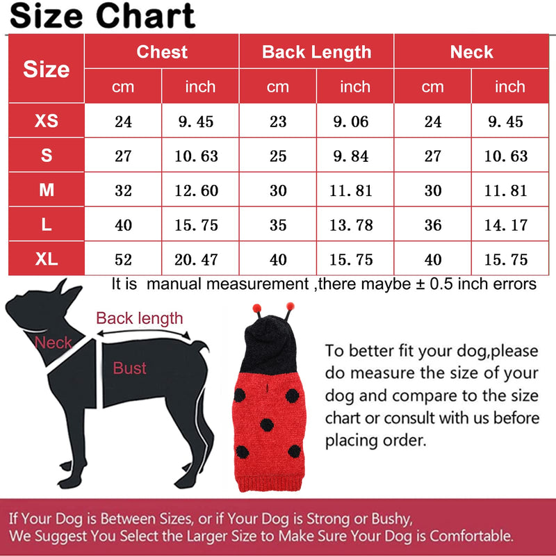 ABRRLO Red Hooded Jumper For Dogs Soft Warm Puppy Cat Hoodies Winter Pet Sweater Clothes Knitwear Coat French Bulldog Pug Apparel (Red beetle,XS) X-Small Red beetle - PawsPlanet Australia