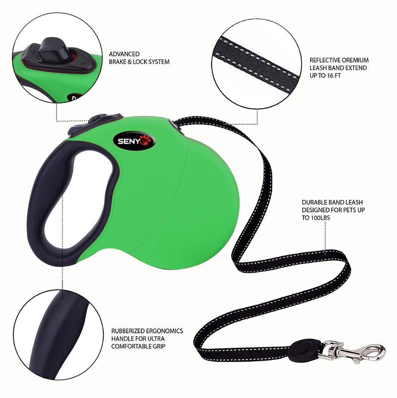 [Australia] - SENYE Retractable Dog Leash,16ft Dog Traction Rope for Large Medium Small Dogs,Break & Lock System Green 