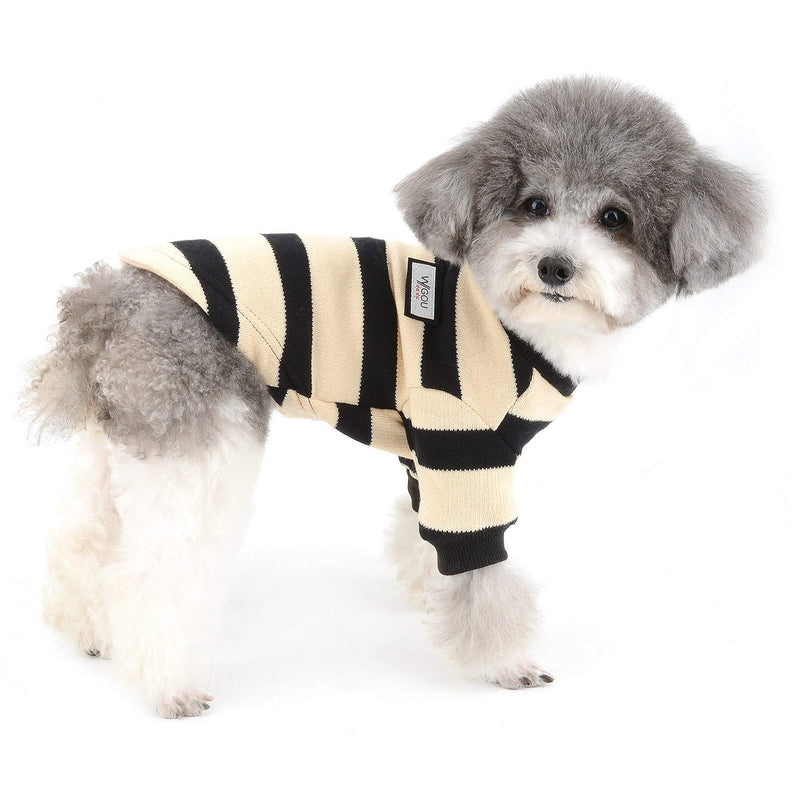 ZUNEA Small Dog Sweater Coat Winter Warm Knitted Jumper Puppy Clothes Soft Cotton Striped Pet Pullover Knitwear Chihuahua Doggie Jacket Apparel for Dogs Girl Boy Black XL black and beige - PawsPlanet Australia