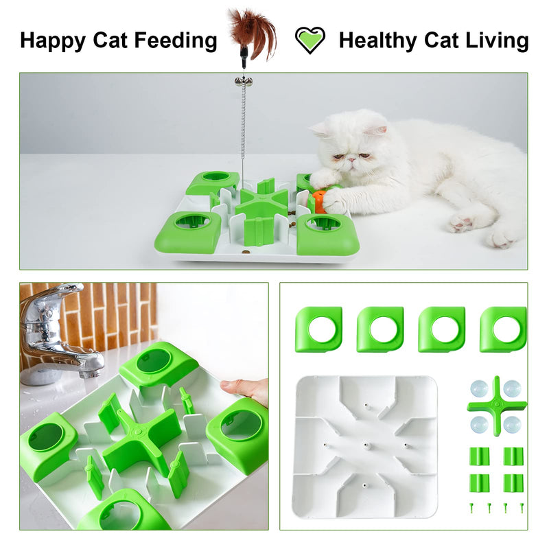 YOUMI Cat Slow Puzzle Feeder Treat Toy, Cat Feeder Food Dispenser Bowl, Interactive Treat Maze & IQ Training Toys for Cats - Slow Feeder Cat Bowl for Healthy Eating Diet (Green) - PawsPlanet Australia