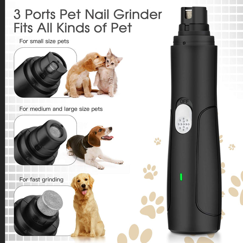 Oligei Electric Pet Nail Grinder, Low Noise Dog Nail Grinder Pet Nail Trimmer USB Rechargeable Cordless Painless Paws Grooming & Smoothing for Small Medium Large Dogs & Cats Animals Nail Clippers black - PawsPlanet Australia