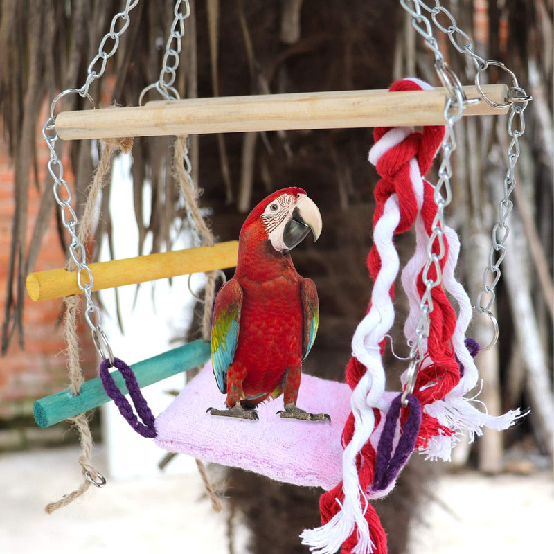 Besimple Pet Parrot Swing Hanging Ladder Colorful Climbing Toys with Hammock for Bird Ferret Parrot Rat Hamster Small Animal - PawsPlanet Australia