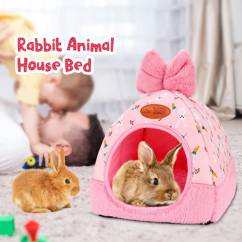 YUEPET Rabbit Bed Warm Guinea Pig Cave Beds Cute Bowknot Rabbit House and Hideouts Cage Accessorie for Bunny Guinea Pigs Chinchilla and Other Small Animals - PawsPlanet Australia