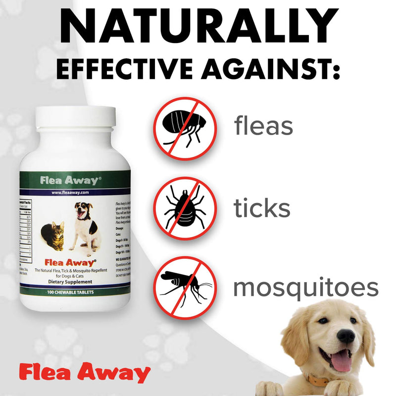 Flea Away All Natural Flea, Tick, and Mosquito Repellent for Dogs and Cats, 100 Chewable Tablets 3 Pack - PawsPlanet Australia