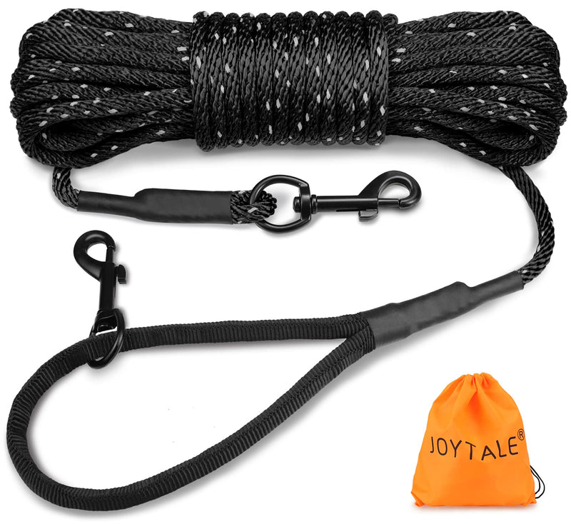 Joytale Reflective Tow Lead for Dogs, 10 m Dog Lead with Padded Handle and 2 Carabiner Hooks, Nylon Long Rope Training Lead for Puppies, Small Dogs, Black 10 m (Pack of 1) - PawsPlanet Australia