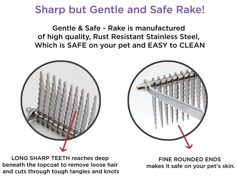 Undercoat Dematting Comb / Rake by Hertzko – Long Blades with Safety Edges - Great for Cutting and Removing Matted, Tangled, or Knotted Hair Undercoat - PawsPlanet Australia