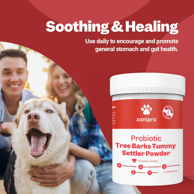 Zanipro 100% Natural Probiotic for Dogs with Slippery Elm and Tree Barks Tummy Powder - 150g Daily Digestive Fibre Supplement - Enzymes for Constipation & Diarrhea Relief - PawsPlanet Australia