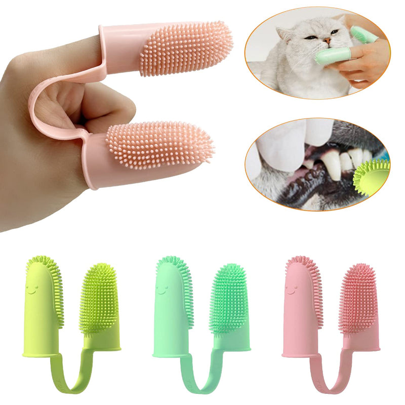 Dog Toothbrush, Dog Cat Finger Toothbrush, Pet Silicone Surround Toothbrush, Dog Dental Care Two Finger Toothbrush, Pack of 3 - PawsPlanet Australia