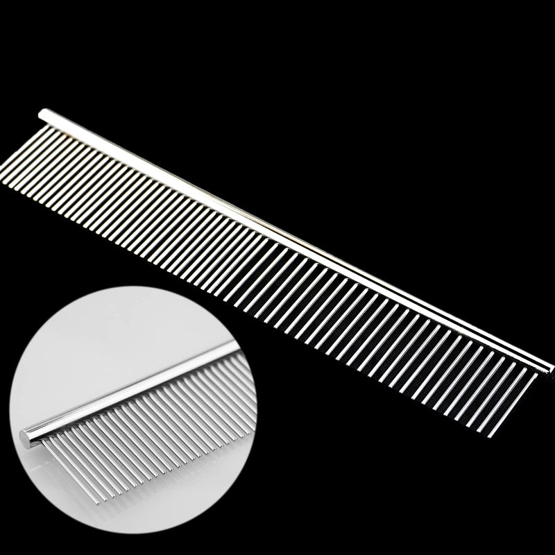 Stainless Steel Pet Comb Pet Grooming Comb Rounded Teeth Dog Comb for Large, Medium and Small Dogs and Cats with Tangled Short/Long Hair (19 x 3.5 cm) - PawsPlanet Australia