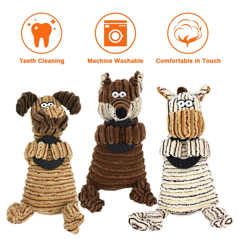 RIO Direct Squeaky Dog Toys, 3 Pack Durable Dog Plush Toys Chew Toys, Interactive Dog Toys Training Toys for Puppy Small Medium Dogs Playing Making Fun - Dog, Donkey, Fox - PawsPlanet Australia