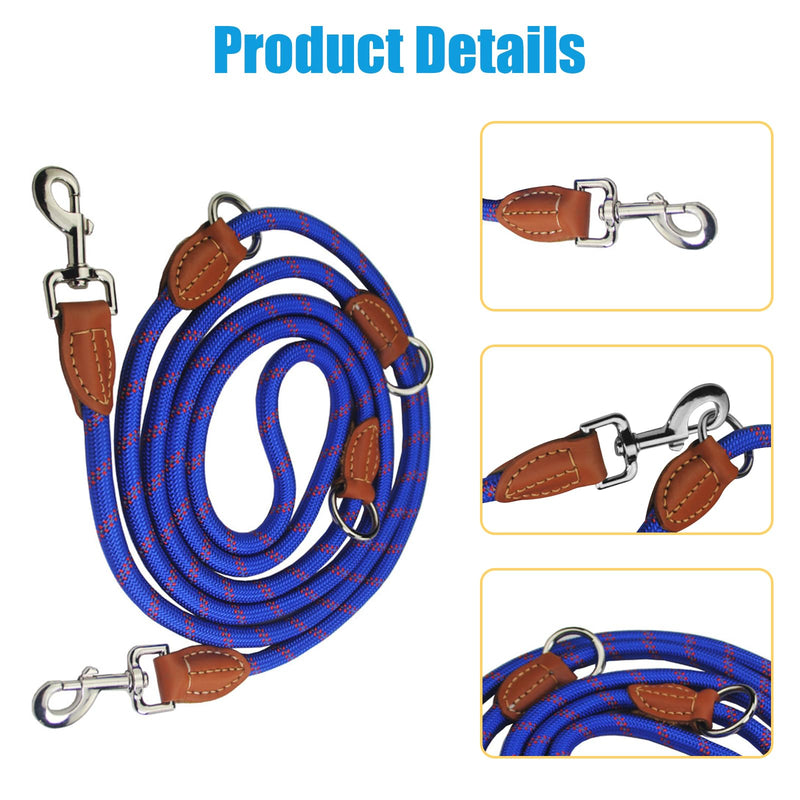 Bebochoi Dog Lead Large Dogs Double Lead Reflective 3 m Adjustable 1.3 cm Thick Braided Lead Dog with Carabiner Bite-Resistant for Medium and Large Dogs of All Sizes, Blue C - PawsPlanet Australia