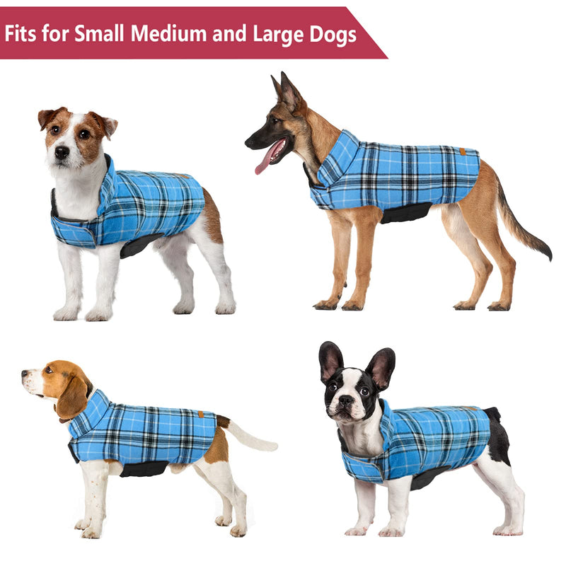 Kuoser Cozy Waterproof Windproof Reversible British Style Plaid Dog Vest Winter Coat Warm Dog Apparel for Cold Weather Dog Jacket for Small Medium Large Dogs with Furry Collar (XS - 3XL) X-Small (Pack of 1) Blue - PawsPlanet Australia