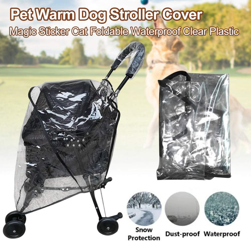 Dog Stroller Cover, Waterproof Plastic Stroller Cover Cat Pet Stroller Rain Cover with Magic Sticker, Foldable Clear Pet Warm Protection Cover, for Pet Dog Cat Buggy/Pushchair - PawsPlanet Australia