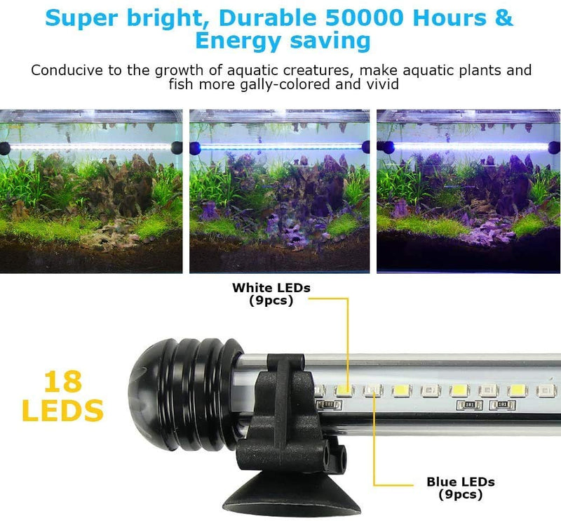 AquariumBasics led Aquarium Light for Fish Tank ,Auto on/Off Submersible White and Blue led Aquarium Plant Light with Timer and dimming Function (7.5 inch （Timer & Dimming Function)) 7.5 inch （Timer & Dimming function) - PawsPlanet Australia