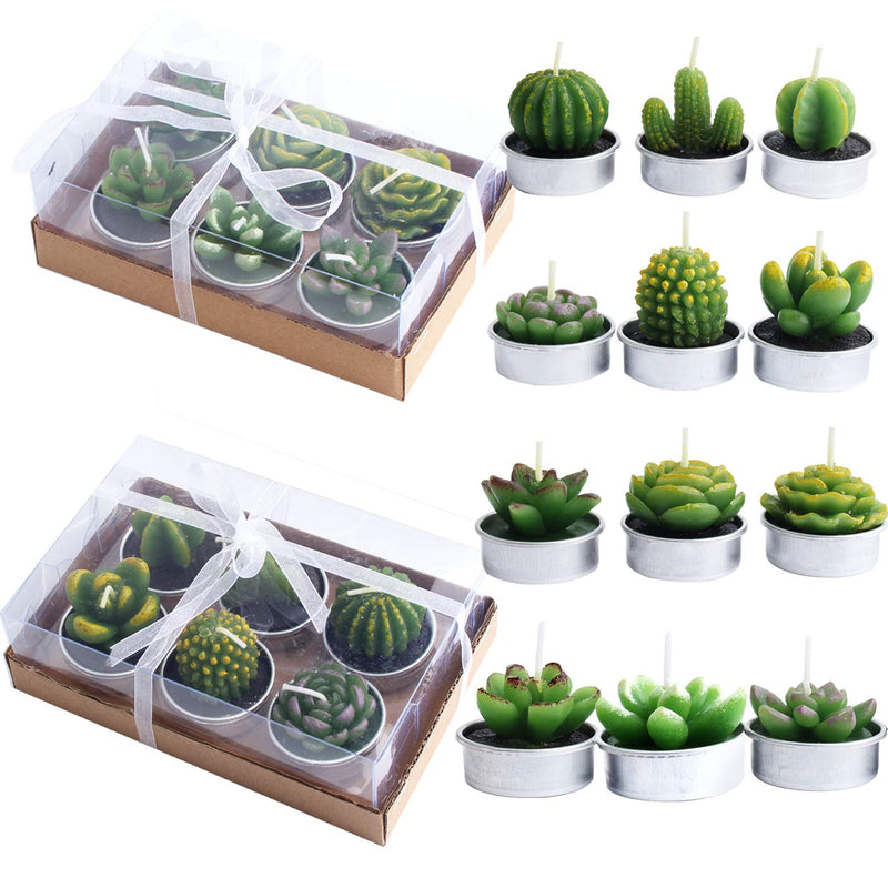 Outee 12 Pcs Cactus Tealight Candles Handmade Delicate Succulent Cactus Candles Flameless Aromatherapy 12 Designs for Birthday Party Wedding Spa - PawsPlanet Australia