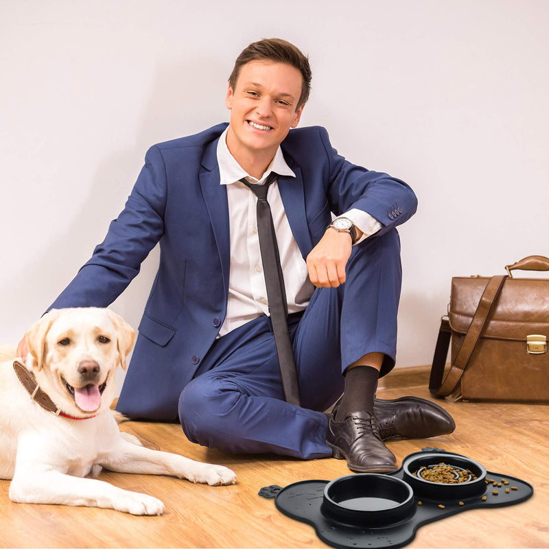 Double Pet Dog Slow Feeder Bowl Bloat Stop Pet Bowl Anti-Choking Puppy Food and Water Feeder with Non-Skid Silicone Mat Plastic Water Bowl for Dogs Cats Pets (Black) Small Black - PawsPlanet Australia