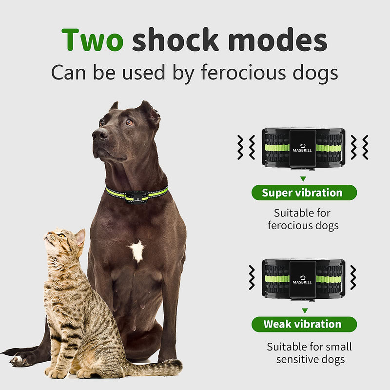 MASBRILL Bark Collar for Dogs, Waterproof & Rechargeable Anti Barking Collar No Shock Humane Beep Vibration for Small Medium Large Dogs Black-Green - PawsPlanet Australia