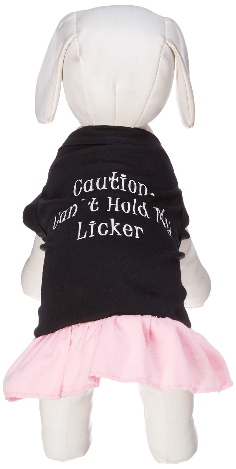 [Australia] - Mirage Pet Products 12-Inch Can't Hold My Licker Screen Print Dress Medium Black with Pink 