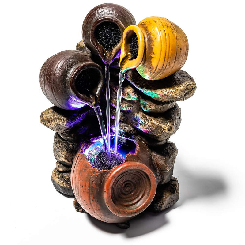Triple Trickle Honey Pots Water Feature with LED Lights - H27cm - PawsPlanet Australia