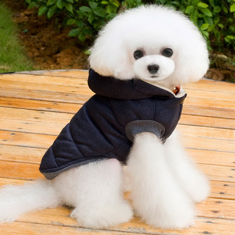 [Australia] - SELMAI Hooded Dog Coat Stylish Small Puppy Dog Clothes (Specially for Toy Breeds, Like Toy Poodle, Mini Pinscher, Shih tzu,Chihuahua, Size Runs Small One to Two Size Than US Size) S (Back:8.0";Chest:12.5";for 3-4 lbs) Blue 