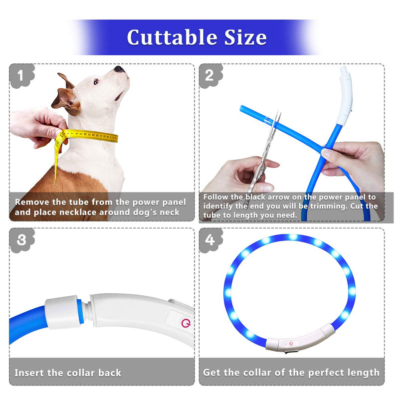 LED Dog Collar Light USB Rechargeable, Silicone Flashing Dog Collar Lights With Clip On Pendant For The Dark, Adjustable Cut To Size, For Small Medium Large Dogs, Blue - PawsPlanet Australia