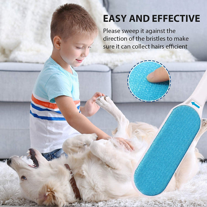 Pet Hair Remover - 1 Double-Sided Standard-Size, 1 Travel Pet Hair Removal Brush, Self-Cleaning Base - Remove Cat and Dog Fur, Lint, Fluff from Carpet, Car Seat, Couch, Clothing, Bedding, Fabric Blue - PawsPlanet Australia