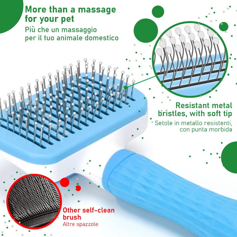 Cable Technologies Soft Brush for Dogs and Cats, Self-Cleaning Grooming Brush, Remove Dead and Excess Hair without Scratching the Animal's Skin (Blue) Blue - PawsPlanet Australia