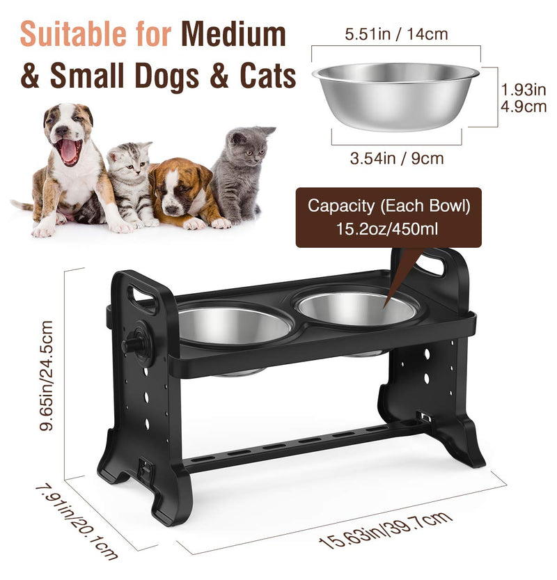 Lewondr Raised Pet Bowls for Dogs and Cats 4 Adjustable Height Stainless Steel Food and Water Bowls Pet Dish with Double Bowls Detachable Elevated Feeder Dishwasher Safe - Black - PawsPlanet Australia