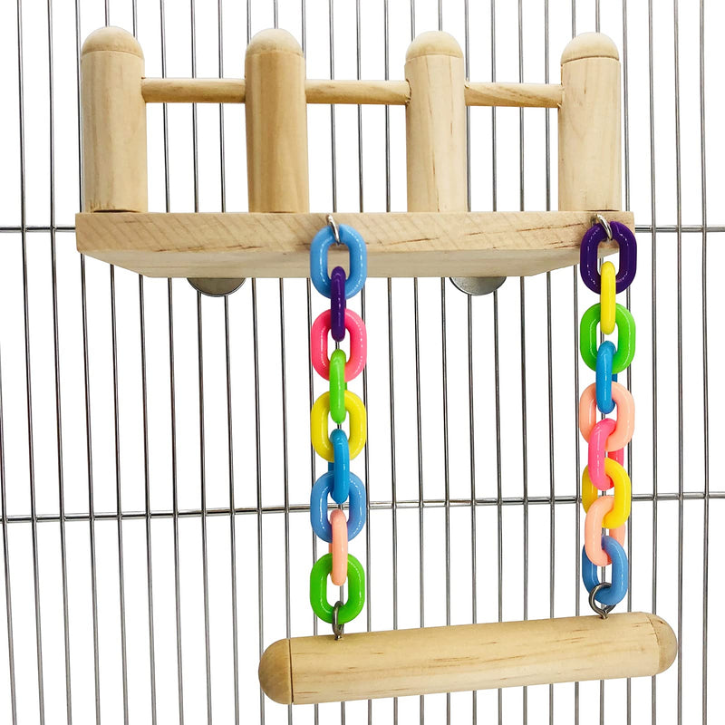 CAREUPET Bird Wooden Play Gyms Stands with Climbing Ladder and Acrylic Wood Swing for Green Cheeks, Lovebirds, Finches, Conures, Cockatiels, Parakeets, Bird Perches Cage Play Chewing Toys Set - PawsPlanet Australia