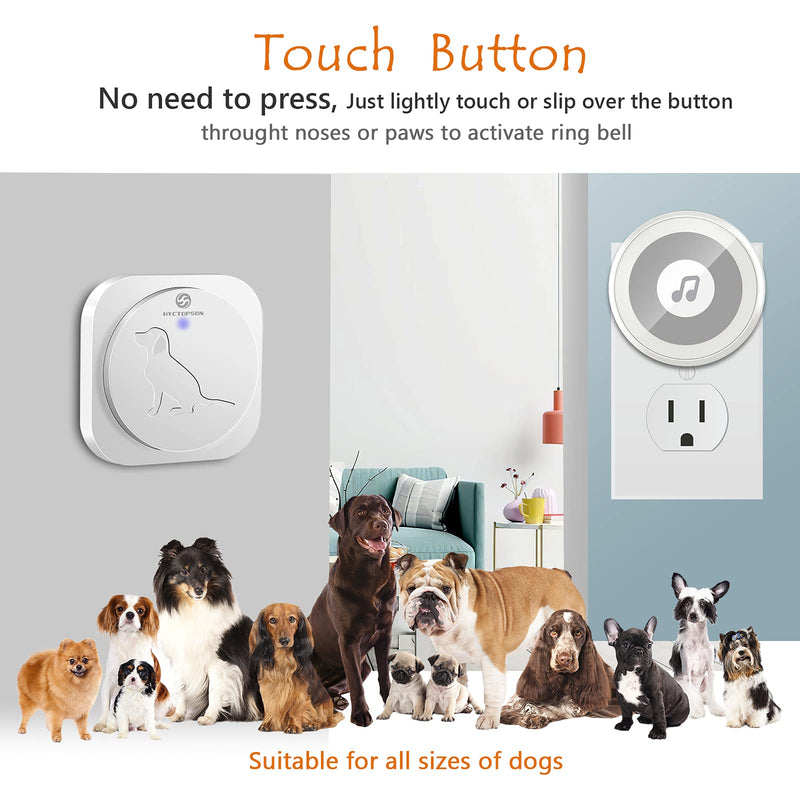 HYCTOPSON Dog Door Bell for Potty Training Wireless Dog Doorbell Touch Buttons Communication Bells for Dogs to Ring to Go Outside 1Receiver + 2Activators White - PawsPlanet Australia