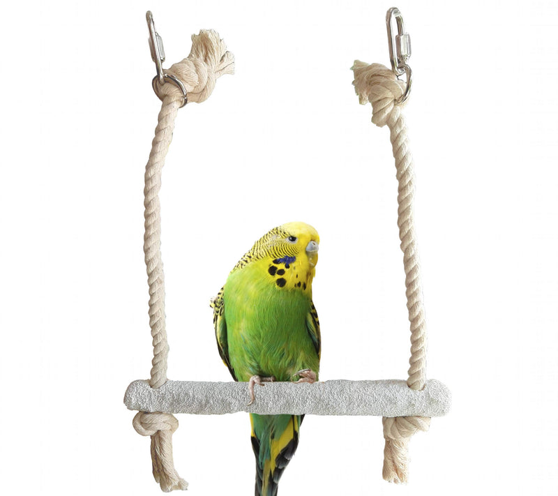 [Australia] - CraftMaven Rope Swing Perch - 100% Natural Wood Roost with Rough Sand Surface - Healthy and Non-Toxic Toy for Large Pet Birds - Perfect for Trimming and Grooming Bird Nails - 11.5 x 7-8 Inches 