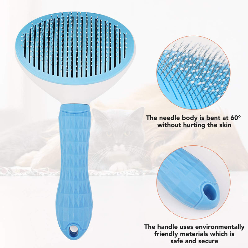 Aumuca Cat Brush and Dog Brush, Cat Brush for Shedding and Grooming with Long or Short Hair Self Cleaning Slicker Brush blue - PawsPlanet Australia