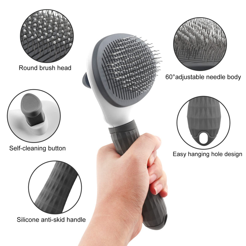 Dog Brush Cat Brush Grooming Brushes,Slicker Dog Cat Grooming Brush with Cleaning Button, Pet Shedding Tool Gently Removes Long Short Hair Brush for Dogs Cats Massage-Self Cleaning Grey - PawsPlanet Australia