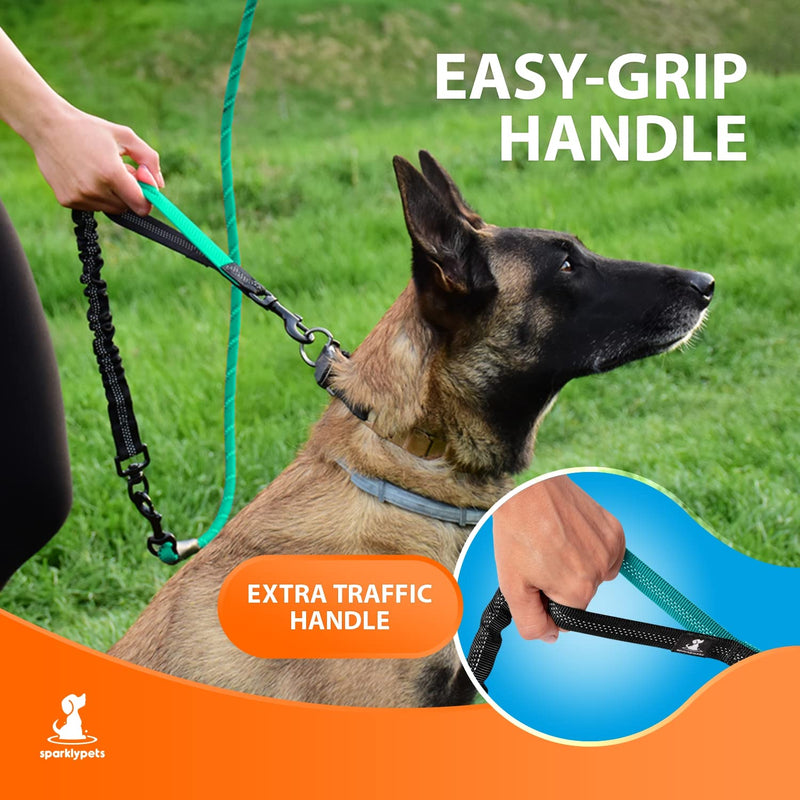 Dog leash with bungee extension for large and medium-sized dogs with shock absorber | Reflective Elastic Dog Leash for Walking (Teal, For ONE Dog) Teal - PawsPlanet Australia