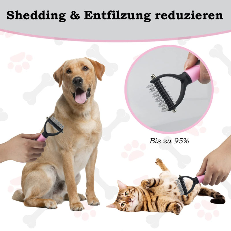 Dog brush, cat brush for long hair and short hair undercoat, double-sided stainless steel undercoat brush, removes floating hair and prevents knots for small to large dogs and cats, S, pink pink-S - PawsPlanet Australia