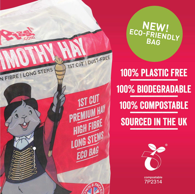 HAYPIGS 100% First Cut Timothy Hay Guinea Pig Food Premium 1kg Hay Bale in Eco Bag - Hay for Rabbits and Hay for Guinea Pigs - Feeding Hay for Chinchilla Food and Degu Food - PawsPlanet Australia