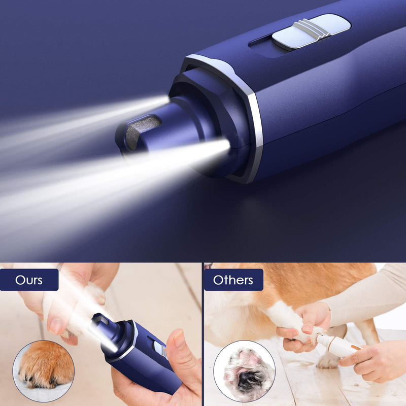 AOKEY Dog Nail Trimmers, Dog Nail Grinder with LED Light, 50 dB Ultra Quiet Dog Grooming Kit with Strong Motor, 2 Speed Dog Nails Clippers Fast Grinding for Different Size Pets Blue - PawsPlanet Australia