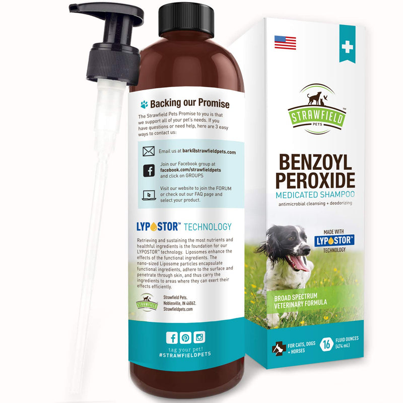 [Australia] - Benzoyl Peroxide Shampoo for Dogs, Cats, Sulfur - 16 oz - Medicated Dog Shampoo for Smelly Dogs, Anti Itch Dry Skin Allergy Treatment, Folliculitis, Seborrhea, Dermatitis, Dandruff, Infection, Mange 