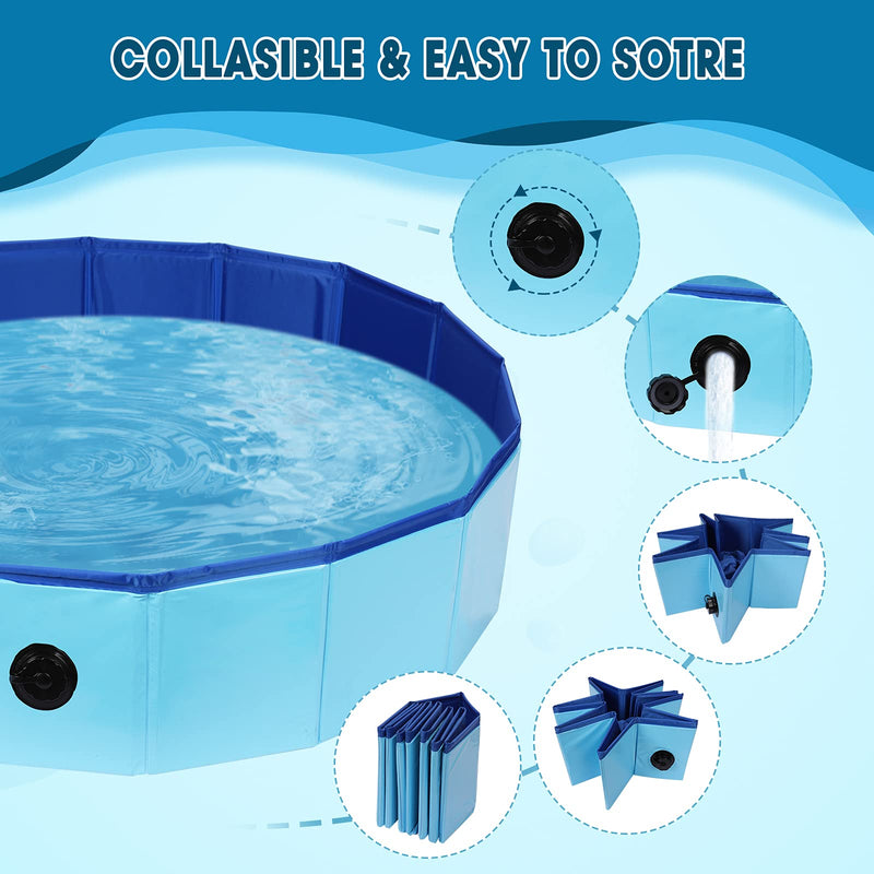 PVC Pet Swimming Pool Portable Bathtub Collapsible Water Pond Pool Foldable Dogs Bathing Tub Garden Pool Cat Puppy Shower Spa Kiddie Pool for Kiddies Pets to Swim and Bath (31.4" x 7.8") 31.4" x 7.8" - PawsPlanet Australia