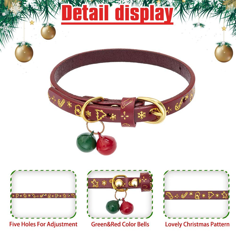 KOOLTAIL Leather Christmas Cat Collar with Bells, 2 Packs Soft Comfortable Pet Collars Accessories for Kittens Cats Puppies, Xmas for Pets - PawsPlanet Australia