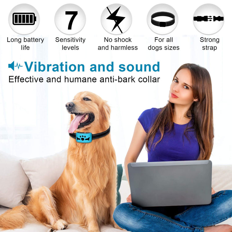 ZNFSZ Bark Collar Dog Bark Collar Rechargeable Anti Barking Training Collar with 7 Adjustable Sensitivity and Intensity Beep Vibration for Small Medium Large Dogs Blue1 - PawsPlanet Australia