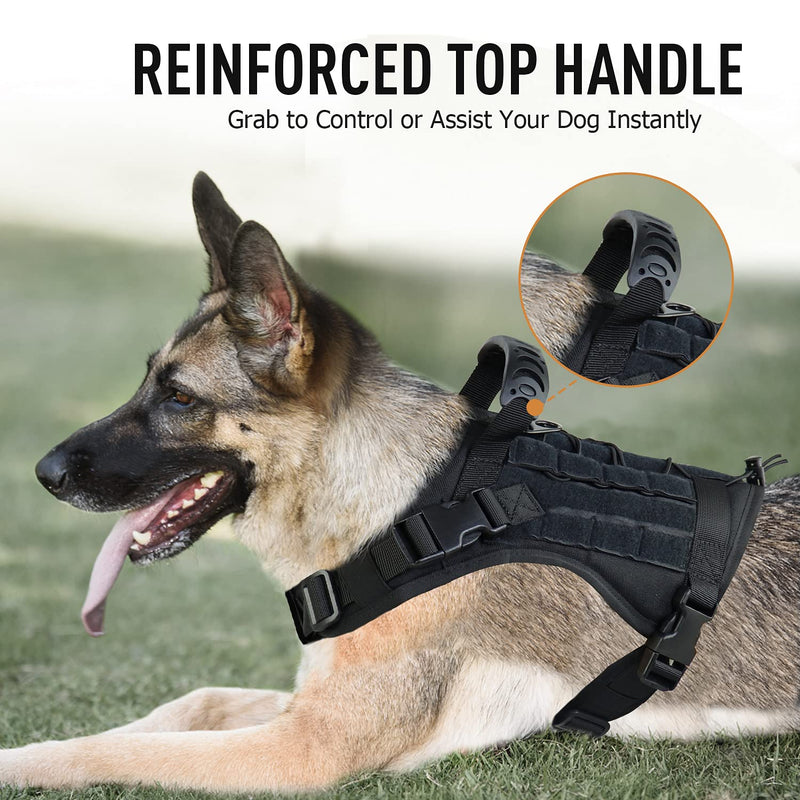 Tactical Dog Harness,K9 Military Walking Service Dog Vest Adjustable Training Hunting with Poop Bags Dispenser,Pet Bowl,Pet Car Seat Belt S black - PawsPlanet Australia