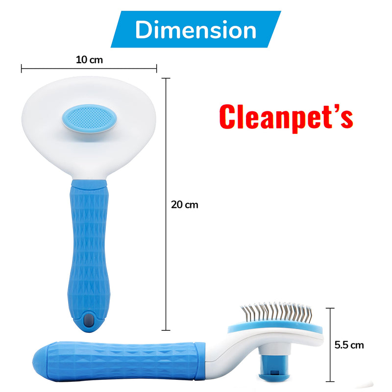 Cleanpet's dog brush and cat brush for cats, dogs and puppies with short and long hair, self-cleaning animal hair brush, removes undercoat, blue - PawsPlanet Australia