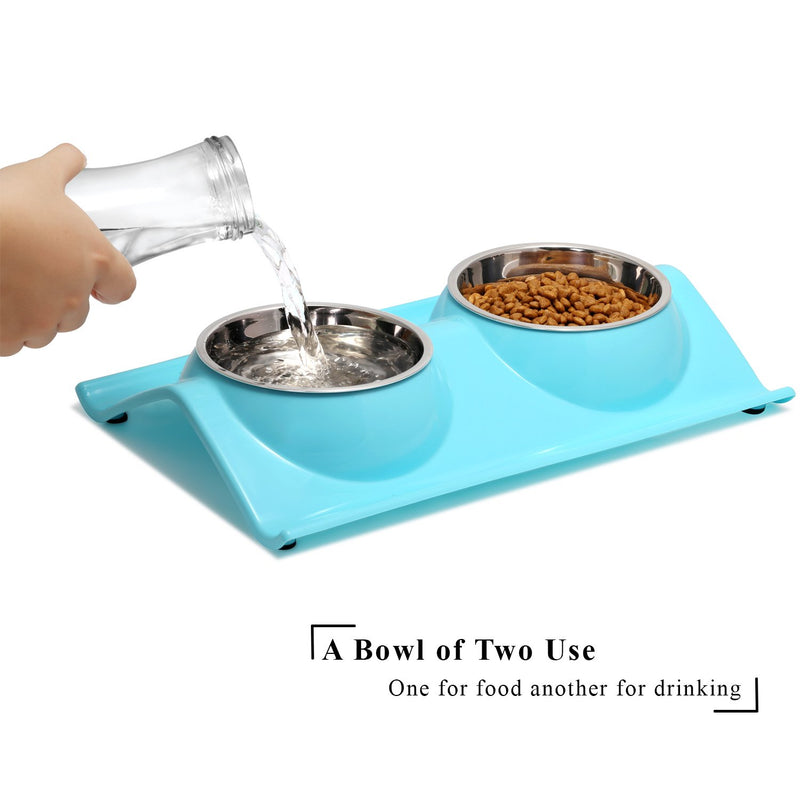 [Australia] - UPSKY Double Dog Cat Bowls Premium Stainless Steel Pet Bowls No-Spill Resin Station, Food Water Feeder Cats Small Dogs Sky Blue 