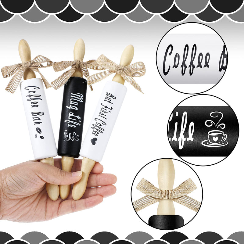 3 Pieces Coffee Mini Wooden Rolling Pins Coffee Bar Tiered Tray Decor Farmhouse Coffee Station Inspired Decoration for Kitchen Shelves Hutches - PawsPlanet Australia