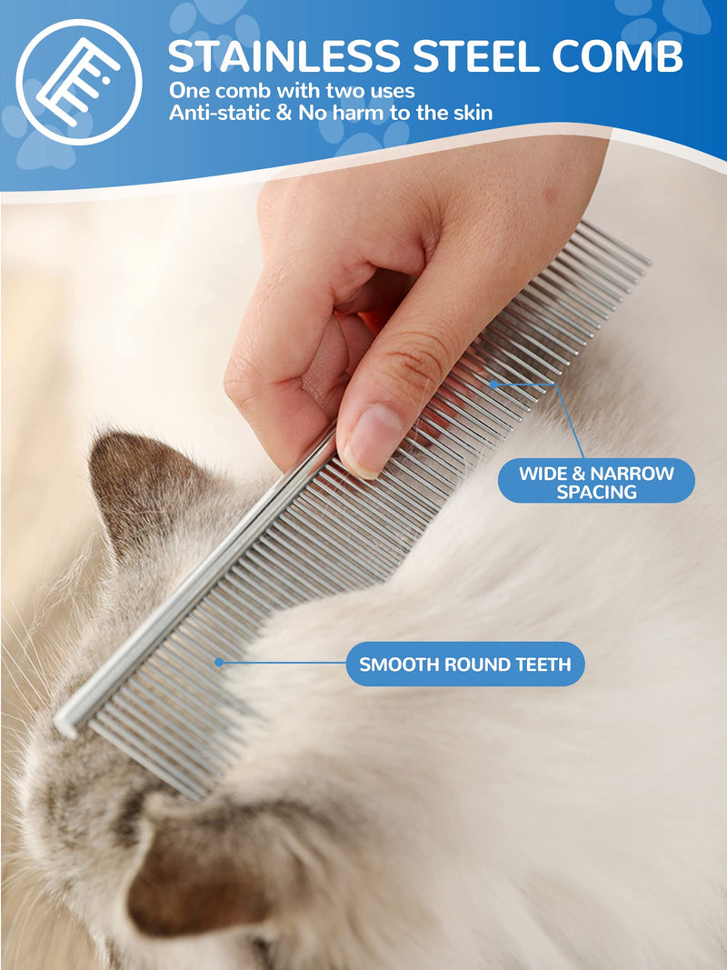 SUNNEKO Dog Brush for Massaging Skin and Grooming Medium to Long Hair, Double Sided Slicker Pet Brush for Shedding Dematting, Remove Floating Hair, with a Stainless Steel Comb, Blue Blue01-open knot (double-sided) - PawsPlanet Australia