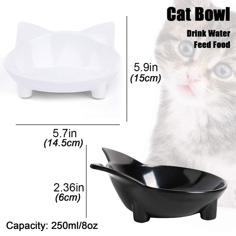 Cat Food Bowl ，Cat Food Bowls Non Slip Wide Shallow Cat Dish for Relief of Whisker Fatigue(Safe Food-Grade Material 2PC) 2Pcs Black+White - PawsPlanet Australia