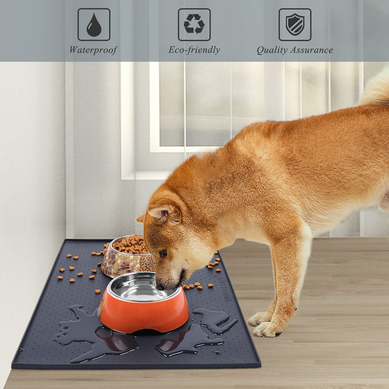 VIVAGLORY Feeding Mat for Dogs Cats Silicone Non Slip Pet Bowl Mat Waterproof Food Food-Grade Food Placemat with Lip, S, Black Small(48x30cm) - PawsPlanet Australia